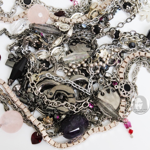 Chunky Necklace Multi-chain Quartz Crystals Charms Upcycled Artisan OOAK - Picture 8 of 9